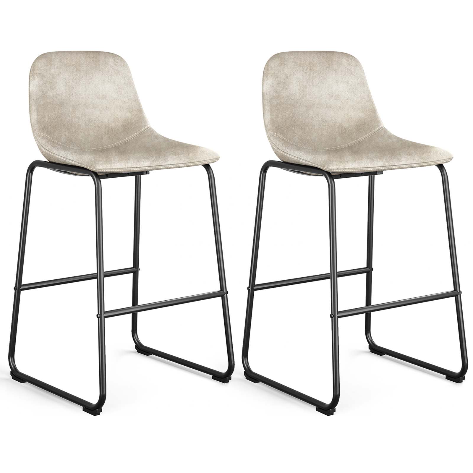 Rfiver Pu Faux Leather Bar Stools, Industrial Pub Barstools with Back and Footrest, Modern Armless Bar Height Stool Chairs